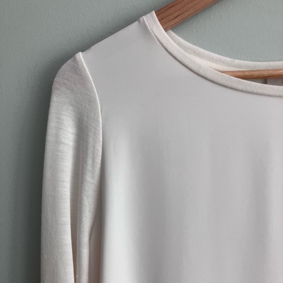 LOFT Off White Mixed Fabric Long Sleeve Scalloped Hem Blouse Size S - Picture 2 of 9